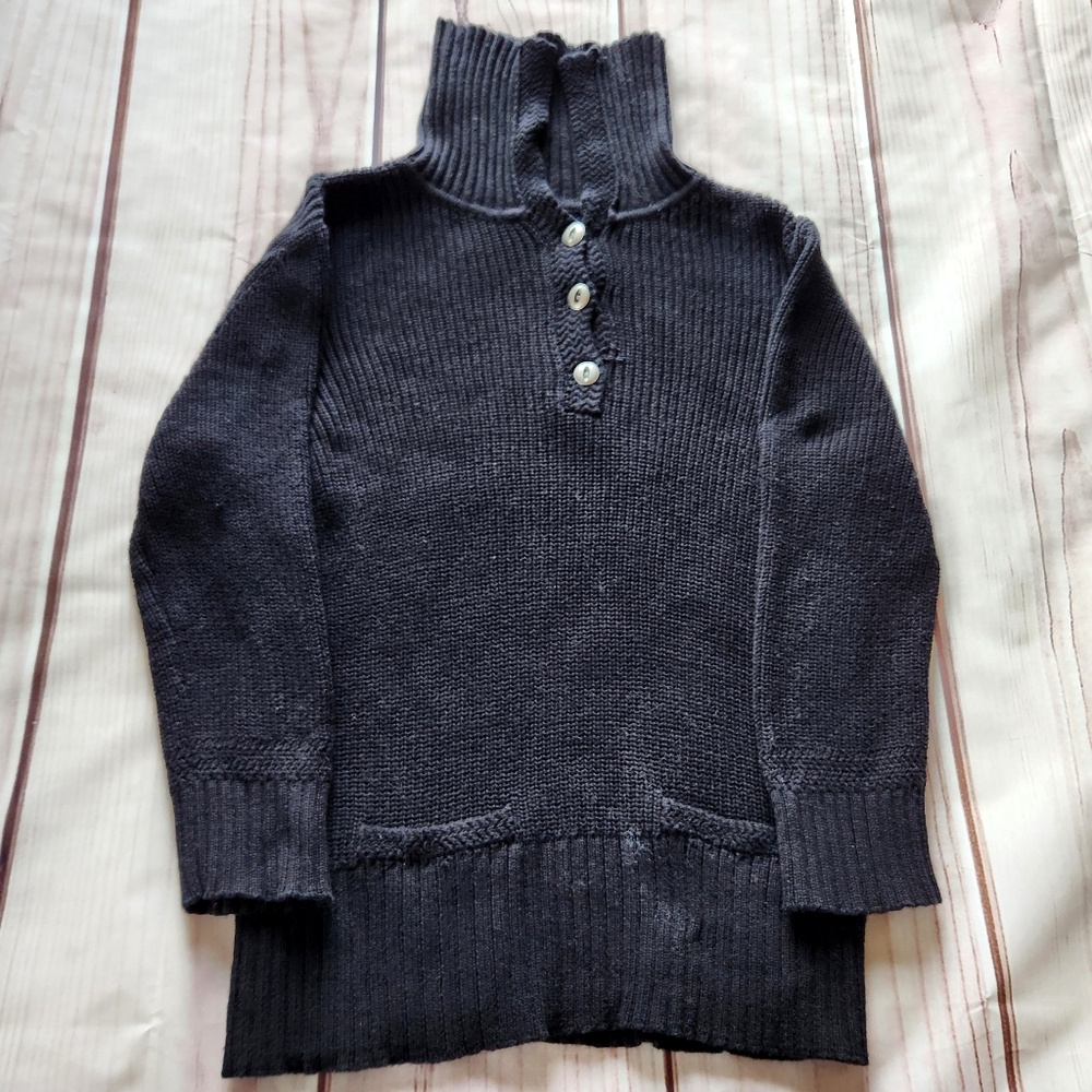 Lauren Jeans Co Knit Tunic Sweater Collared 3 Button Pocket Black Vintage Size L - Picture 1 of 8